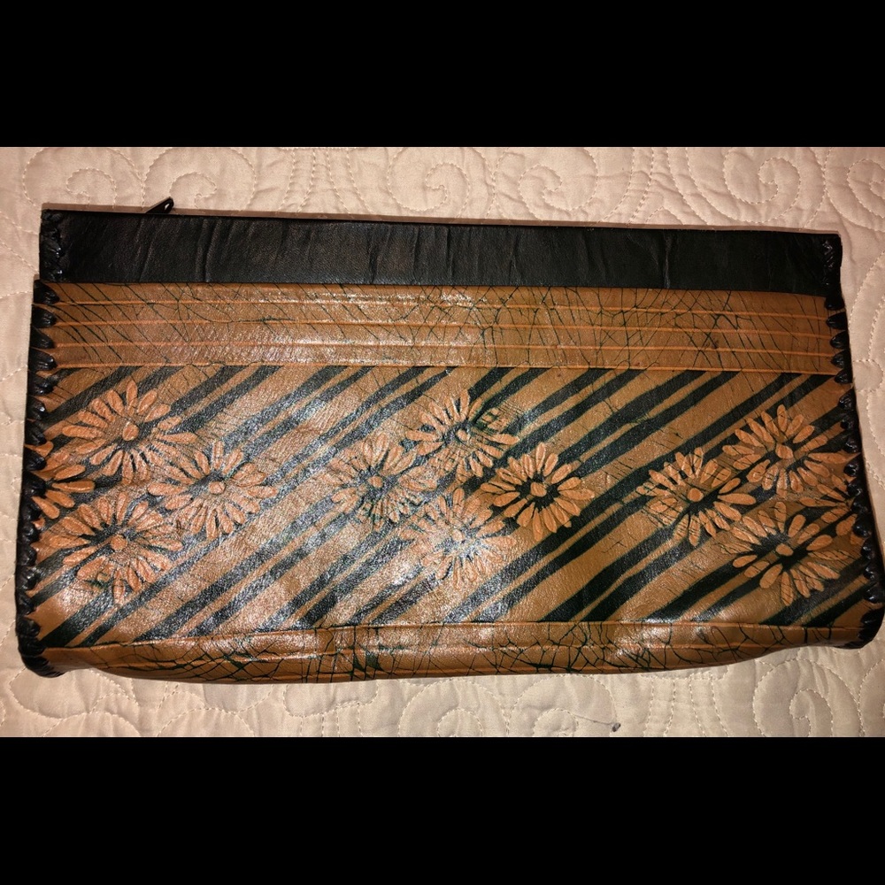 Boho Clutch Floral Design Green Velvet Interior OOAK Zip VTG